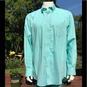 Lands End Mens Dress Shirt 17-35 Green Gingham Check Button Front